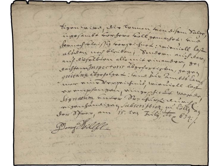 1634, Kurfürst Georg Wilhelm, Brief mit eigenhändiger Unterschrift aus "Cölln an der Spree, am 15.ten July Ao 1634" mit der M