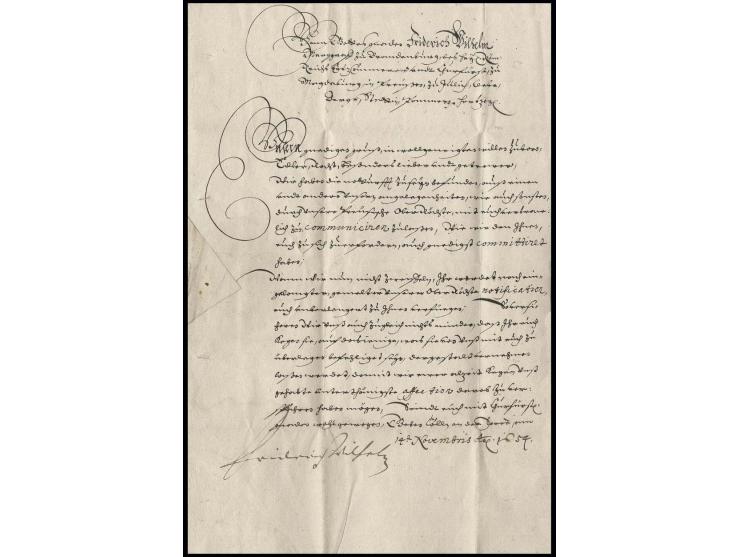 1654, Großer Kurfürst, Friedrich Wilhelm (1640-1688), Autograph in einem Kurierbrief aus Cölln an der Spree vom 14. November 