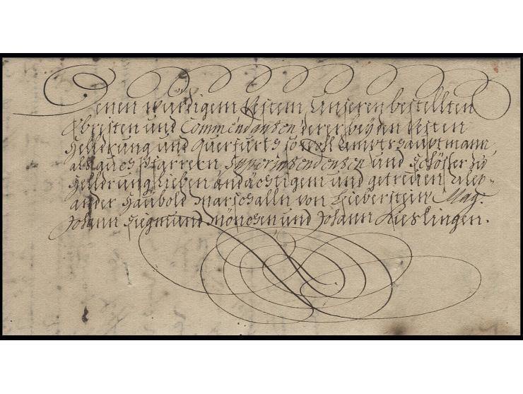 1692, Militärbrief aus Weißenfels an den Kommandanten der beiden Festungen Heldrungen und Querfurt