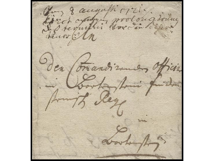 1721, Feldpostbrief aus Preußisch-Eylau an den kommandierenden Offizier im Bartensteinischen Regiment in Bartenstein (Ostpreu
