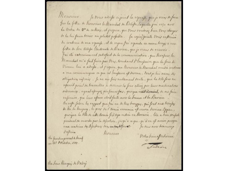 1741, Schreiben von Friedrich II. "dem Großen" unterzeichnet mit "Frederic" aus dem Feldlager bei Neiße in Schlesien vom 22. 