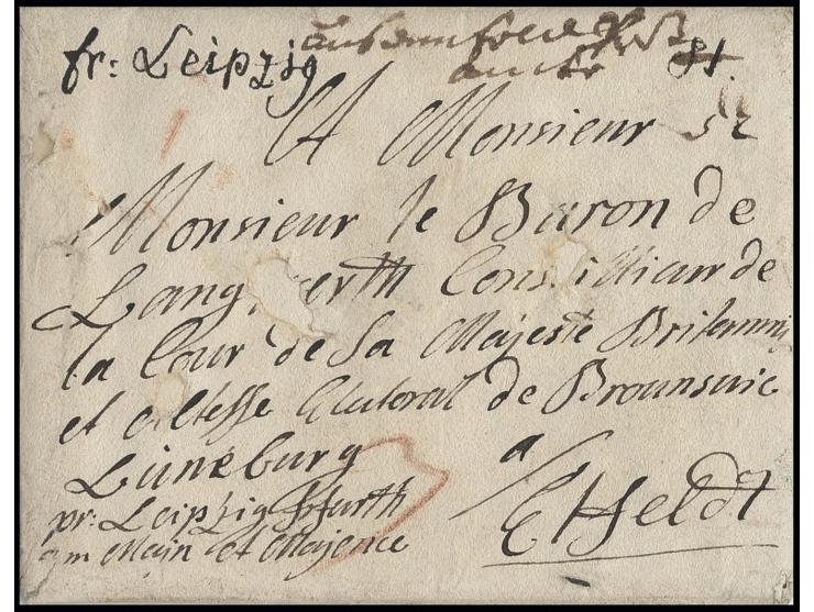 Oesterreichischer Erbfolgekrieg: 1742, "aus dem Feld-Post-Amte", Vermerk auf einem Feldpostbrief aus Leitmeritz (Nordböhmen) 