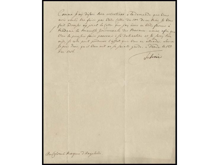 1756, Friedrich der Große, Autograph auf Briefinhalt vom 12. Dezember aus Dresden an den Oberst Luigi Marquis d'Angelelli de 