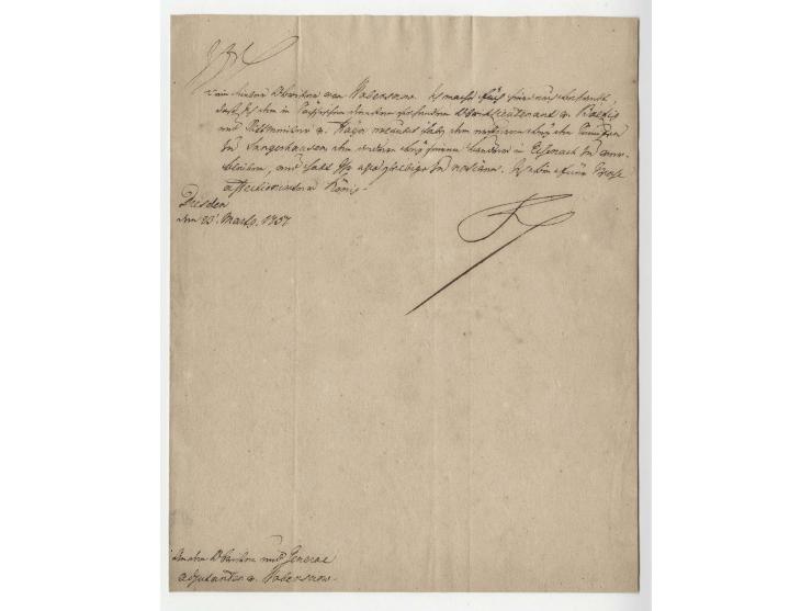 1757, Friedrich II. - "Der Große", Schreiben mit seiner Unterschrift aus Dresden vom 23. März an Oberst und Generaladjudant v