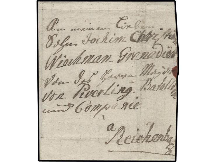 1758, 2 Feldpostbriefe, 1. Brief des Grenadiers Joachim Christian Wiechman aus Reichenbach in Schlesien an seine Mutter in Se