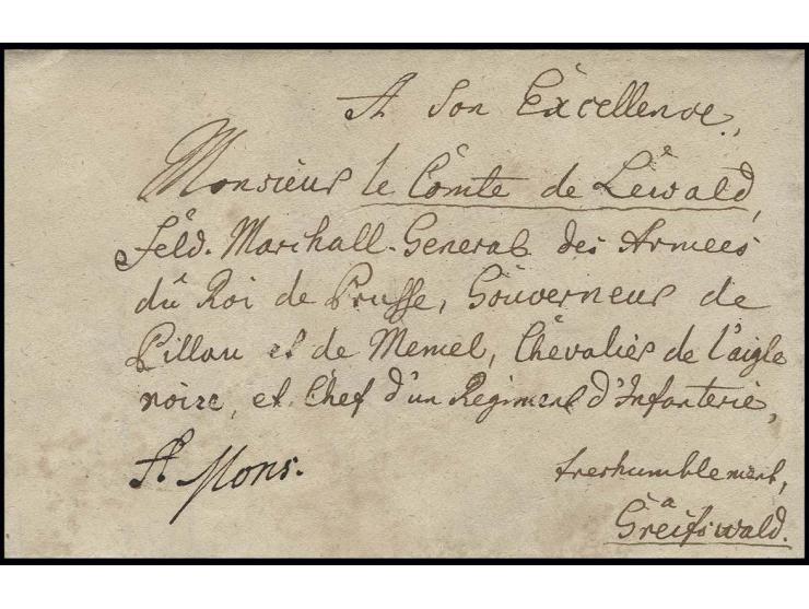 1758, Feldpostbrief aus Teterow (Mecklenburg) vom 23. Februar an den bedeutenden Generalfeldmarschall Johann von Lehwaldt, Go