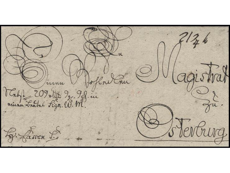 1781, Militärdienstbrief (Paketbegleitbrief) mit handschriftlichem Vermerk "K. Cassen S." (Kriegskassensache) an den Magistra