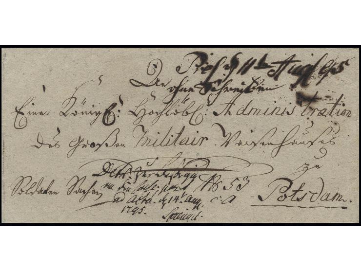 1795, "Soldaten Sache", portofreier Militärbrief an das bereits 1744 durch Friedrich II. gegründete Militär-Waisenhaus in Pot