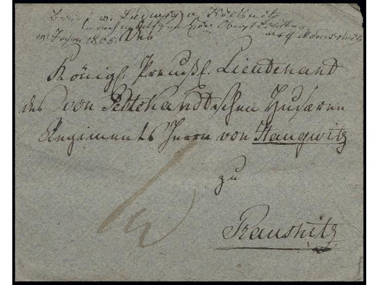1805, Militärbrief an einen Leutnant im Schlesischen Husaren-Regiment Nr. 4 des Majors von Haugwitz in Prausnitz, bereits 180