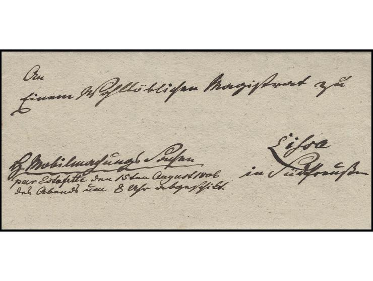 Krieg gegen Napoleon: 1806, Einberufungsbefehl, Estafettenbrief aus Breslau nach Lissa für Soldaten der Kompanie des Hauptman