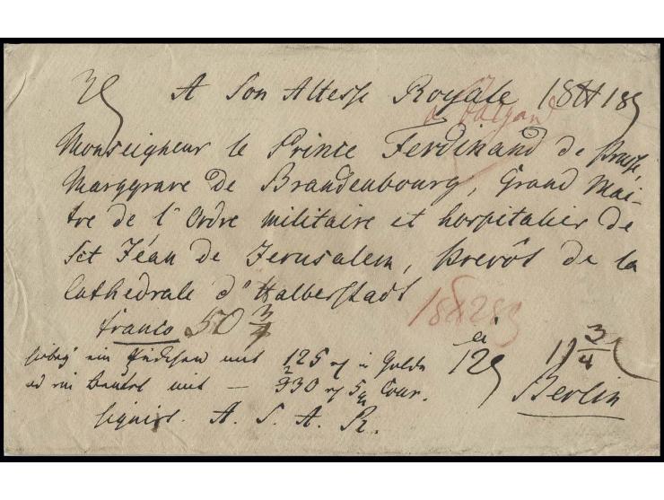 1806, Prinz Louis Ferdinand von Preußen (1772-1806), Wertpaketbegleitbrief aus "Sagan" (postalischer Ortsvermerk) an "Seine H