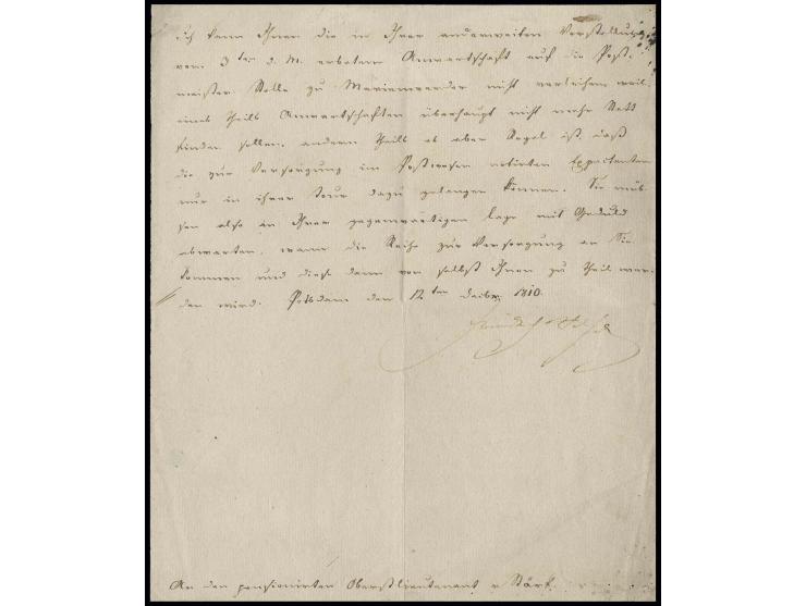 1810, Friedrich Wilhelm III. (1770-1840), Brief des Königs mit seiner Unterschrift aus Potsdam vom 12. Dezember 1810, Antwort