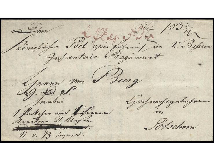 1813, Feldpost-Paketbegleitbrief mit Vermerk: "1 Päckchen mit Eisernem Kreuz 2. Klasse" nach Potsdam an einen Offizier des 2.