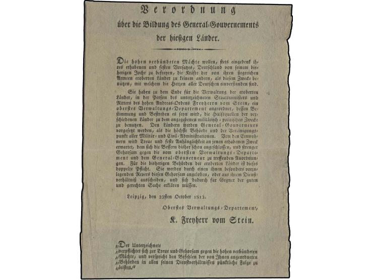 1813, Verordnung zur Bildung des General-Gouvernements, nach der Völkerschlacht bei Leipzig (16. bis 18. Oktober) wurde Sachs