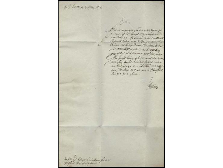 1814, Militärdienstbrief des General-Kriegskommissars von Ribbentrop des Kriegsdepartements vom 14. März aus Laon an den Ober