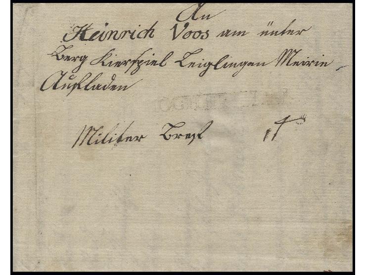 1814, L1-Rayonstempel "HOCHHEIM R 1" (schwacher Abschlag) auf "Militär Brief" vom 14. April