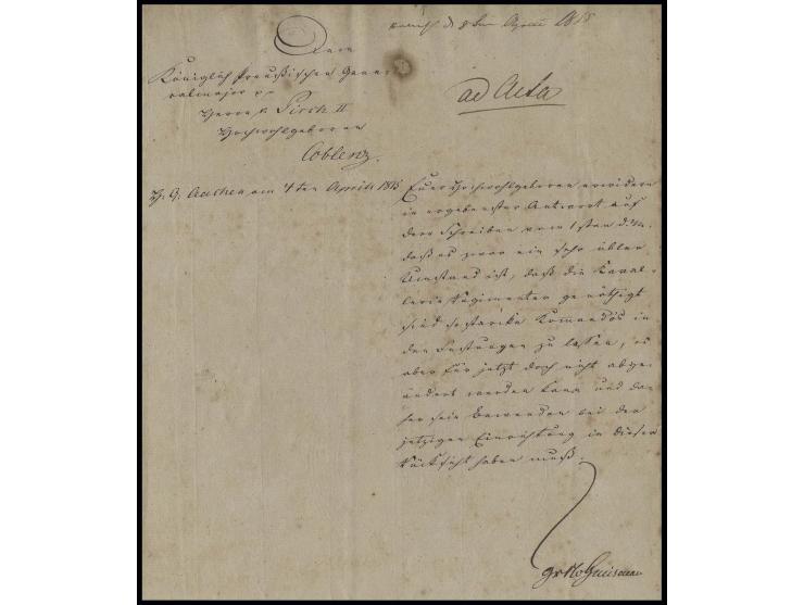 1815, August Neidhard von Gneisenau (1760-1831), Autograph des berühmten Generalfeldmarschalls und Heeresreformers, der berei