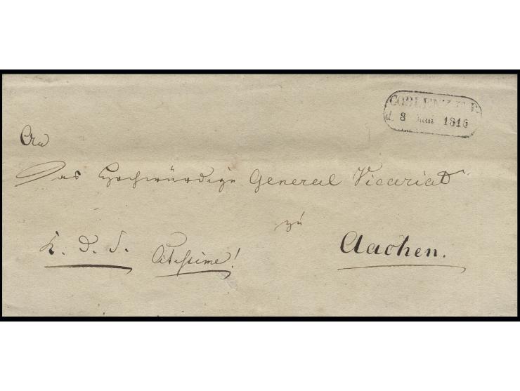 1816, Ra2 "COBLENZ. F. P. d. 8. Juni 1816." auf Militär-Estafetten-Brief mit Vermerken: "K.D.S." (Kriegsdienstsache) und "Cit