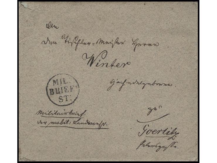 1831, EKr. "MIL:BRIEF:=ST.", entgegen der Vorschrift vorderseitig abgeschlagen auf portofreiem "Militariabrief der mobilen La