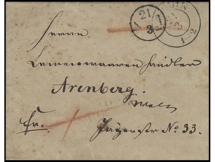 1848, mit einem anonymen Brief vom 21. März wird der Leinenwarenhändler Arenberg in der Jägerstr. 33 der Denunziation beschul