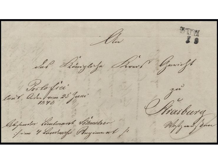 1848, Offiziersbrief mit handschriftlichem Vermerk: "Portofrei laut Order vom 25. Juni 1848" (mit Order des Generalpostamts a