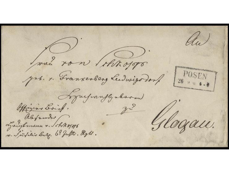 "Offiziersbrief" vom Hauptmann eines Füsilier-Bataillons mit Ra2 "POSEN 26 9", portofrei nach Glogau
