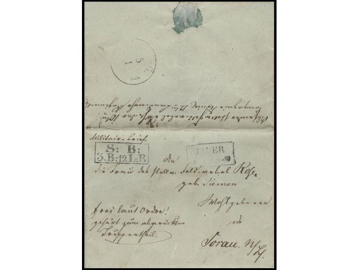 1849, Brief eines Feldwebels auf dem Rückmarsch mit Vermerk "frei laut Order!, gehört zum abgerückten Truppenteil", Ra2 "S: B