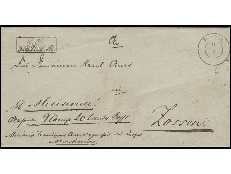 1849, "Militaria"-Brief mit Ra. "S.B. 3.B. 20 L.R.", aufgegeben in "ROTH 9 6" nach Zossen (Brandenburg) mit Vermerk: "Militai