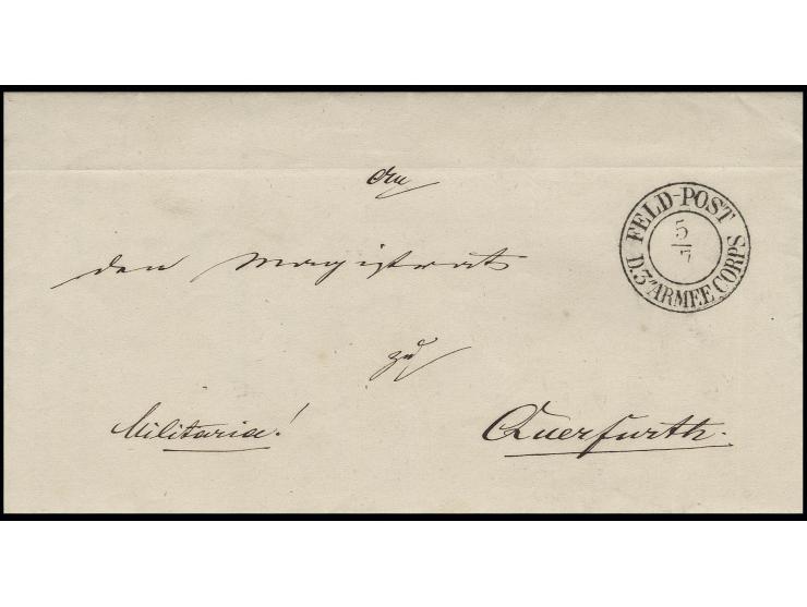 1849, DKr. "FELD-POST D.3. ARMEE CORPS", Feldpostbrief vom 4. Juli aus dem Marschquartier Iffezheim bei Rastatt nach Querfurt