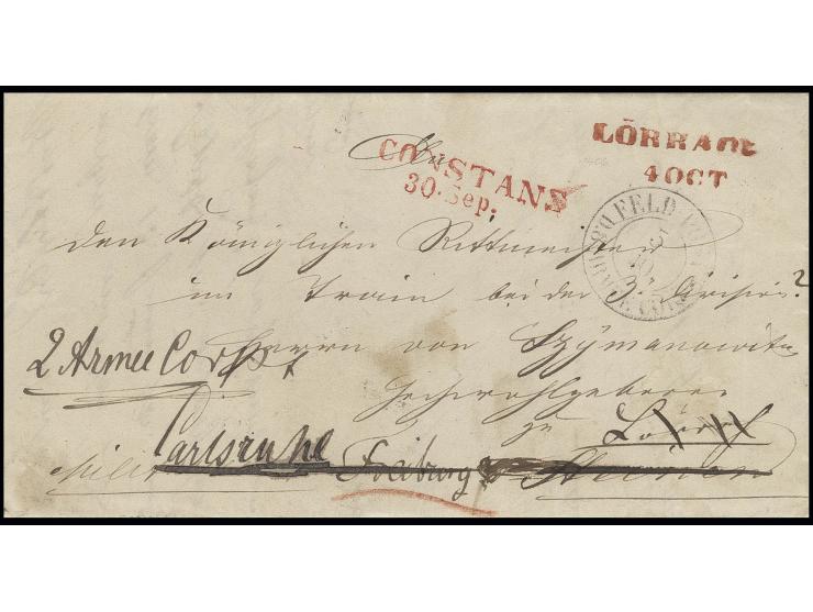 Revolutionsjahre 1848/49: 1849, Feldpostbrief mit rückseitigem Truppendienststempel der preußischen Kavallerie an einen Rittm