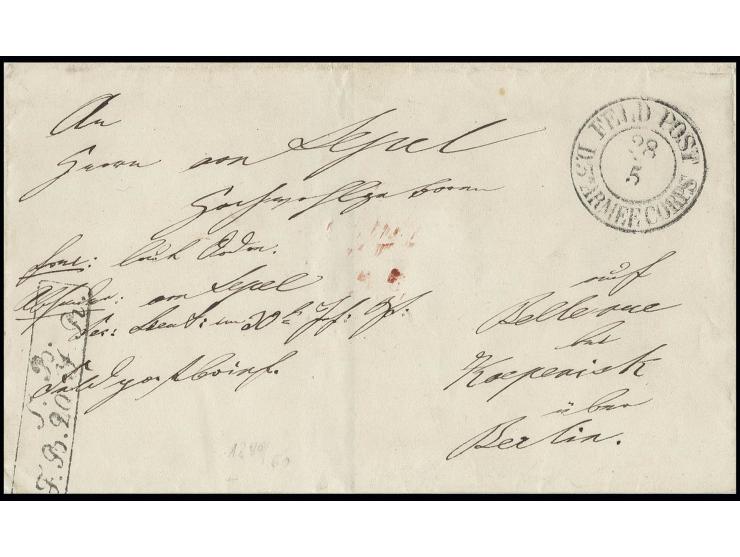1850, DKr. "FELD-POST D.3. ARMEE-CORPS 28 5" mit Vermerk "Feldpostbrief" mit Ra. 2 S.B. des 20. Inf.-Regiments und "frei laut
