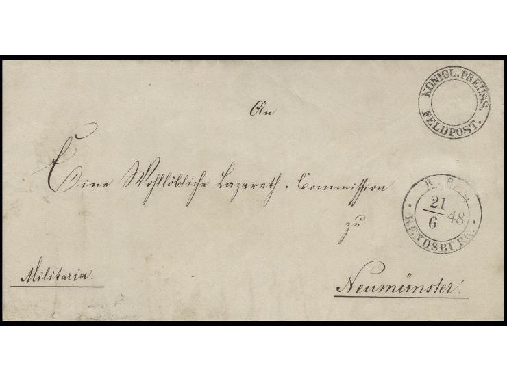 1848, "KÖNIGL. PREUSS FELDPOST.", DKr. auf "Militaria"-Brief des 2. Bat. im 20. Inf.-Regiment vom 19. Juni, betr. Zahlung an 