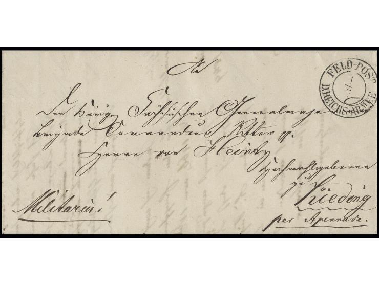 1849, "FELD-POST D.REICHS-ARMEE 1/7", DKr., sehr seltener Stempel der Reichsarmee der deutschen Bundestruppen auf einem Brief
