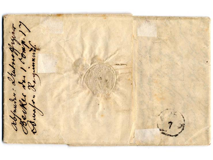 1849, "FELD-POST D.7. ARMEE CORPS 19/7", DKr. auf "Soldatenbrief, Frei laut Order" mit "S.B. I.B. XVII L R" (1. Bat., 17. Lan