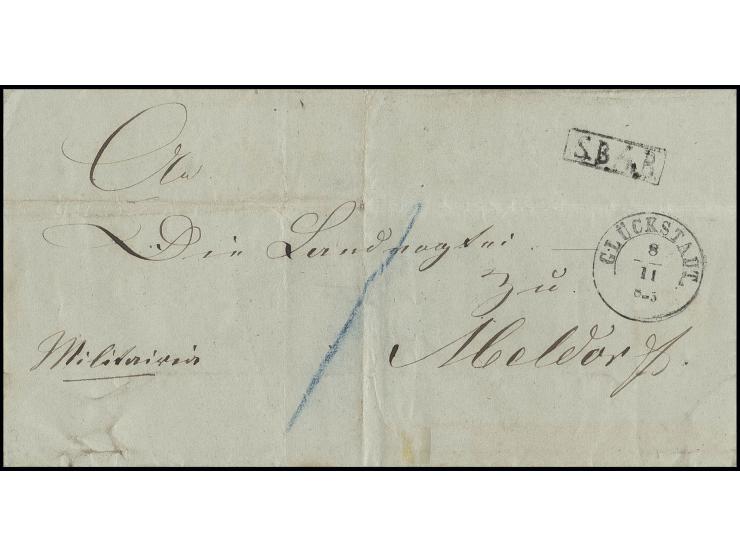 1849, Militärdienstbrief mit "S.B. 4.B." (Soldatenbrief, 4. Bataillon), aufgegeben in "GLÜCKSTADT 8/11" nach Meldorf