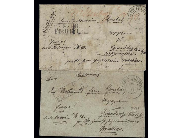 1850, 2 Briefe einer Korrespondenz des Unteroffiziers Strauch aus dem 7. Infanterie-Regiment auf dem Marsch aus Schleswig-Hol