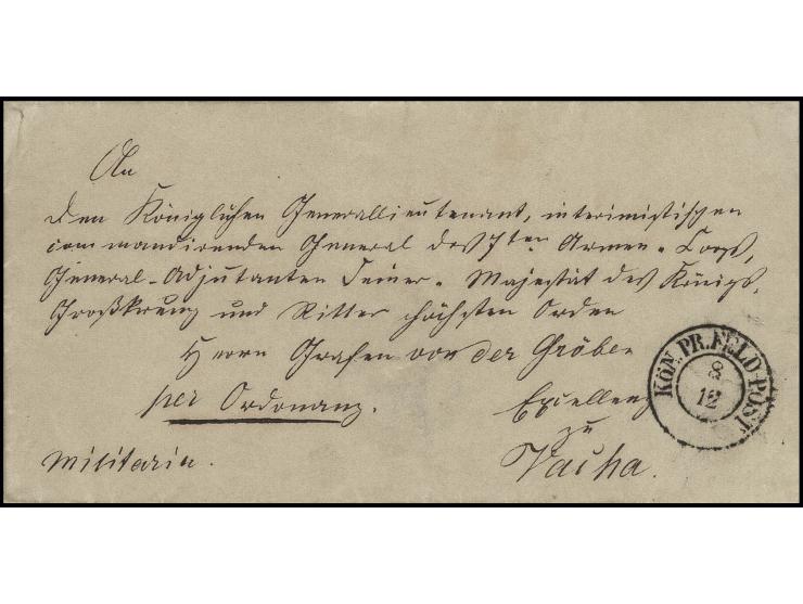 1850, "KÖN.PR.FELD-POST 8 12", DKr., an Generalleutnant, Graf von der Gröben, Kommandeur des 7. Armeekorps und Adjudant des K