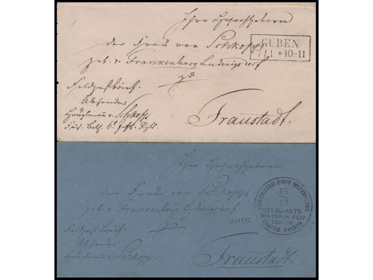 1850, "KÖN. PR. FELD POST EXPEDITION DER INFANTR. No.17 DES 5.TEN ARMEE CORPS 15/12", EKr. auf Feldpostbrief eines Hauptmanns