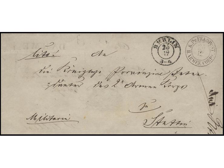 1850, "K. Pr. FELDPOST II. ARMEE CORPS 25 12", DKr. als Ankunftsstempel in Stettin an den Standort des 2. Armeekorps, mit "Ci