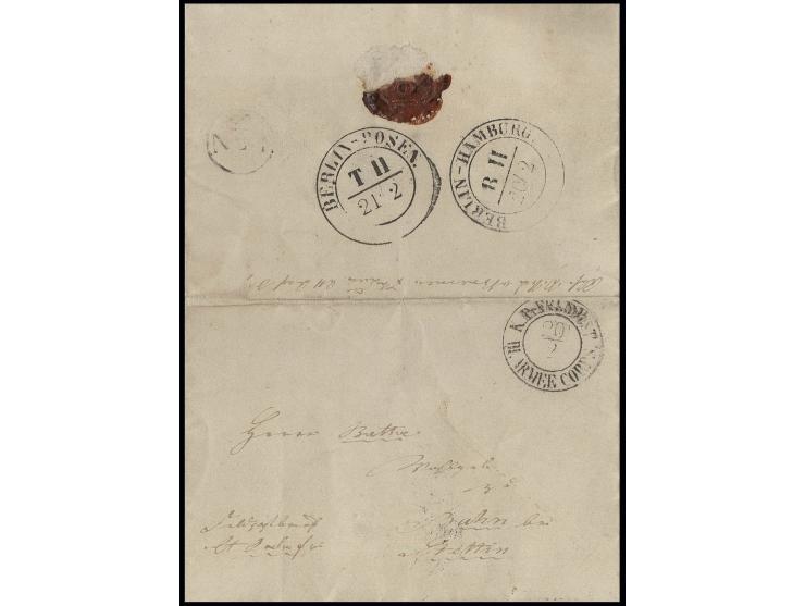 1851, "K. Pr.FELDPOST III. ARMEE CORPS 20/2", DKr. auf "Feldpostbrief lt. Order frei" aus Perleberg nach Stettin mit rückseit