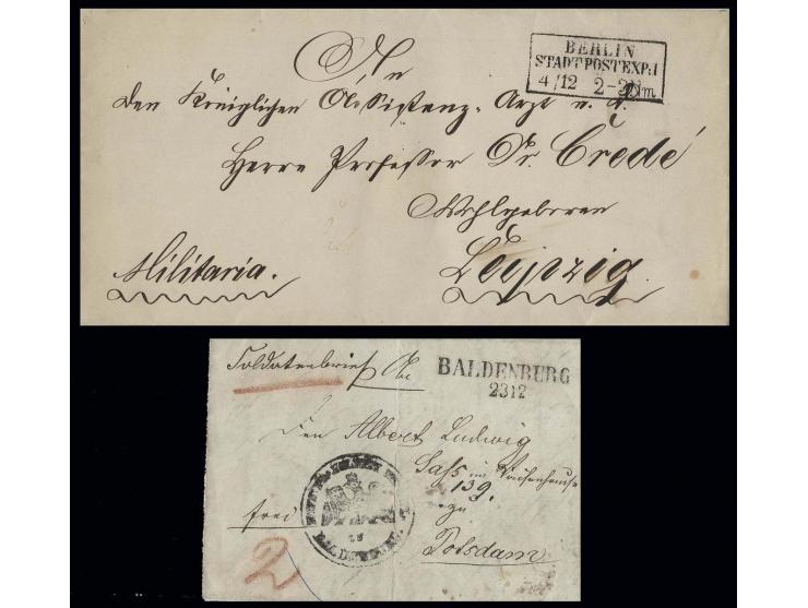 1856, "Soldatenbrief" "BALDENBURG 23 12" (Pommern) mit Behördensiegel an Militärwaisenhaus in Potsdam, 2 Sgr.-Vermerk und Mil