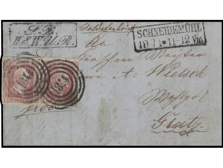 1859, "Soldatenbrief" mit waagerechtem Paar 1 Sgr., mit Nummernstempel "1344", Ra2 "SCHNEIDEMÜHL 19 7", S.B.-Stempel des 4. U