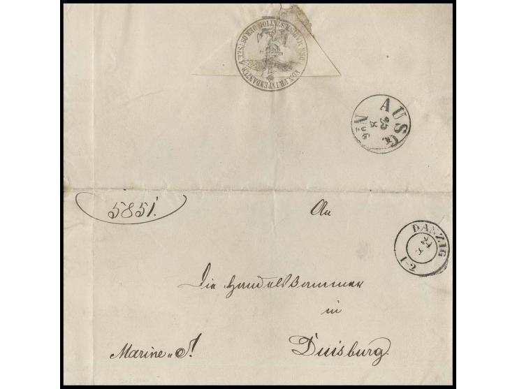 1860, "Marine S"(ache) mit Siegelstempel "KÖNIG.PR.INTENDANTUR DER MARINESTATION DER OSTSEE" (Standor Danzig), mit DKr. "DANZ