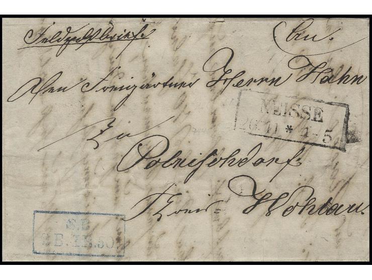 1863, "Feldpostbrief" mit Ra2 "NEISSE 26 11" und Soldatenbriefstempel, Portofreiheit bestand bis zum 24. November 1864