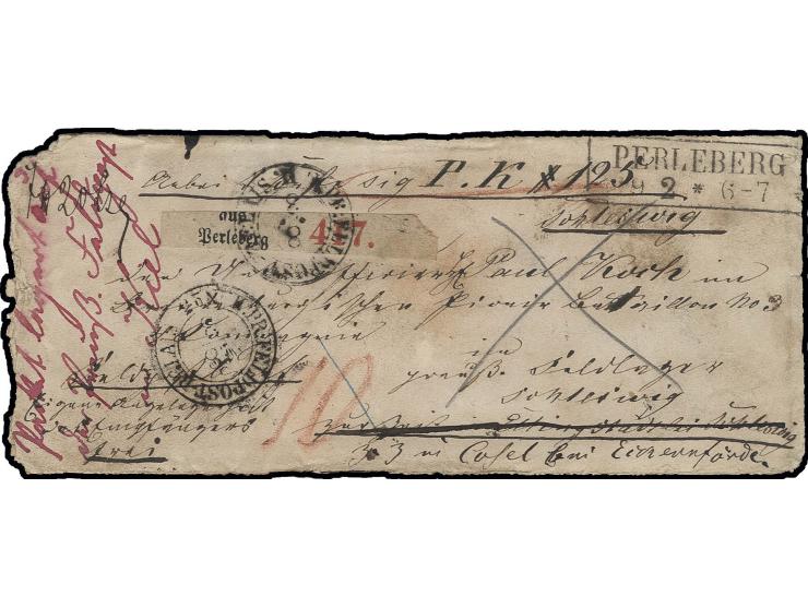 1864, Paketbegleitbrief aus "PERLEBERG 29 2" an einen Premierleutnant im "preuß. Feldlager Schleswig" über "K. PR. FELDPOST-R
