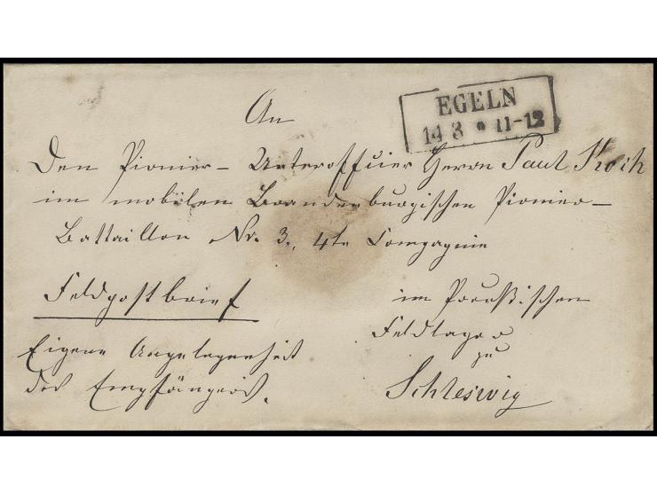 1864, "Feldpostbrief, Eigene Angelegenheit des Empfängers", (Kennzeichnung entsprechend der Verfügung vom 14.3., Beleg vom er