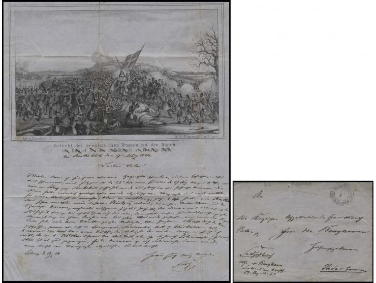 1864, "K. Pr. FELDPOST VII. ARMEE CORPS 21 3", DKr. auf Faltbrief von einem Leutnant mit Gefechtsdarstellung und der Bildunte