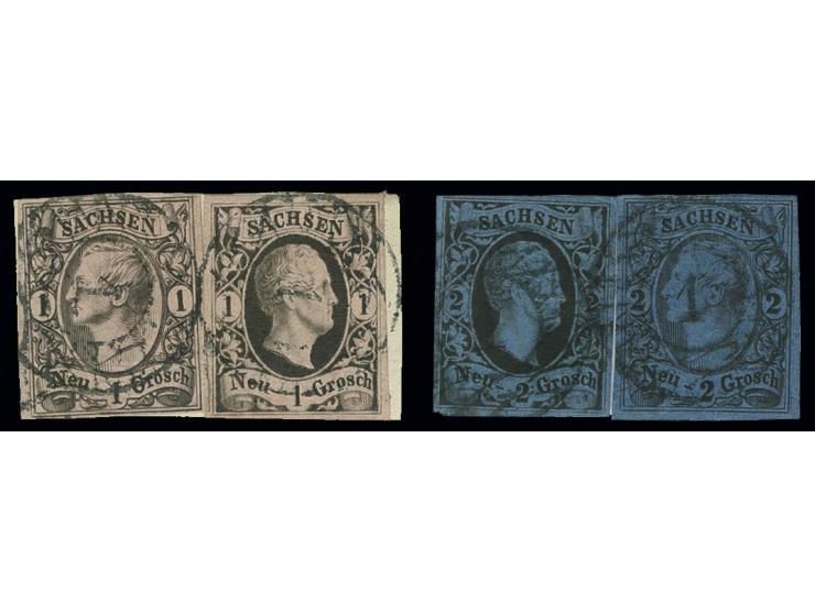 1 Neugroschen auf mattgraurot, Type II in wertstufengleicher Mischfrankatur mit Johann 1 Neugroschen auf mattgraurot, Type I,