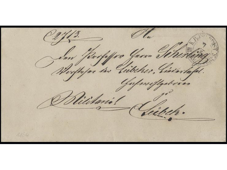 1864, "K. Pr. FELDPOST III. ARMEE CORPS 7/5", DKr. auf Militärdienstbrief nach Lübeck