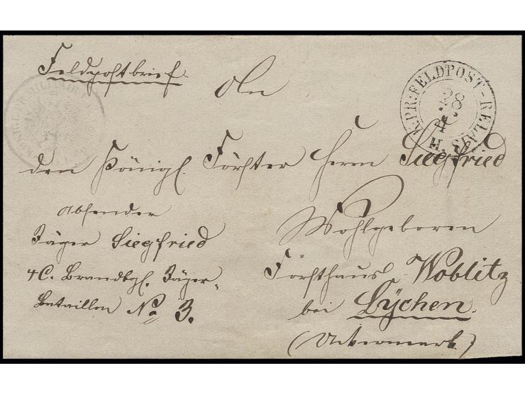 1864, "K. PR. FELDPOST-RELAIS II 28 4", DKr. auf Feldpostbrief eines Jägers aus dem Brandenburgischen Jäger-Bataillon No. 3 n